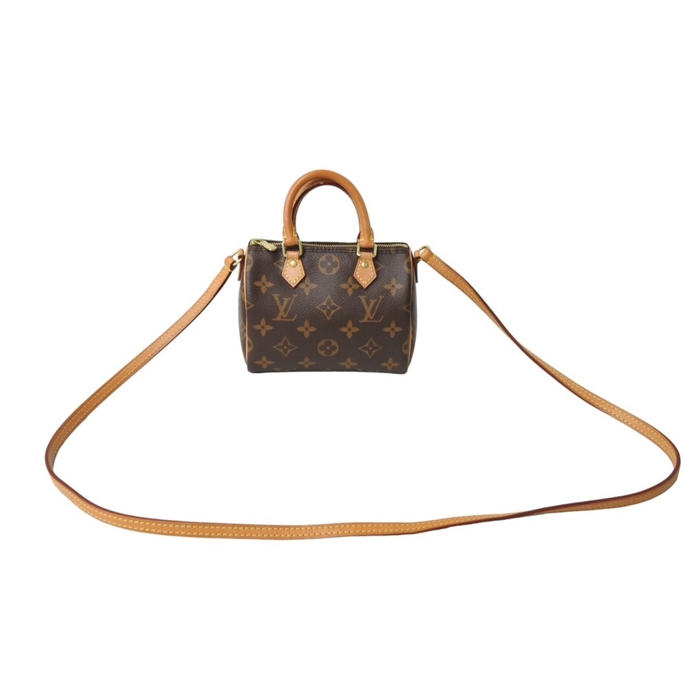 LOUIS VUITTON Speedy Handbag Monogram Leather Brown Canvas Natural Leather